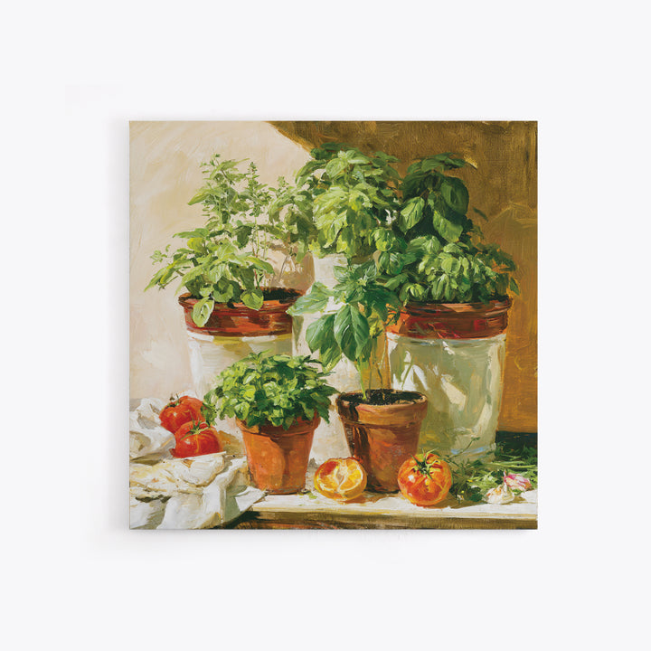 Modern Kitchen Herbs Framed Canvas Print, Dining Room Art, Food Art, Dining Room Decor, Abstract Art, Dining, Textured Painting, DRA-1x1-33
