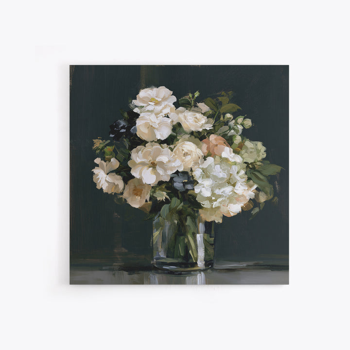 Moody Dark Background Bouquet for Formal Dining Canvas Print, Dining Room Art, Living Room Decor, Dining Room Decor, Dining, DRA-1x1-35