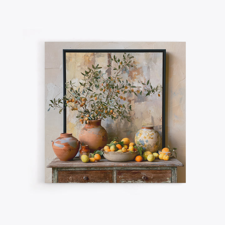 Mediterranean Olive Branch and Citrus Arrangement Canvas Print, Dining Room Art, Bedroom Decor, Dining Room Decor, Dining, DRA-1x1-36