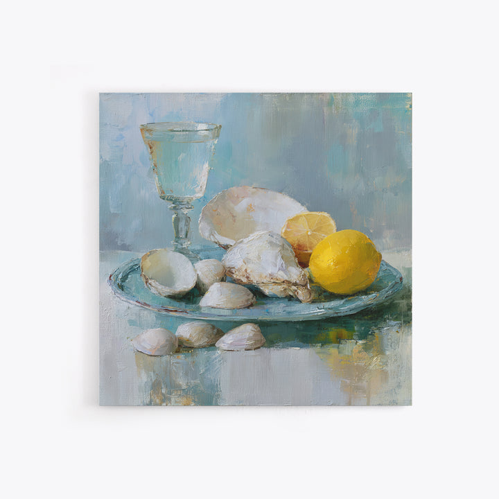 Shellfish and Lemon Still Life Framed Canvas Print, Dining Room Art, Luxury Decor, Dining Room Decor, Fine Art, Dining, DRA-1x1-40