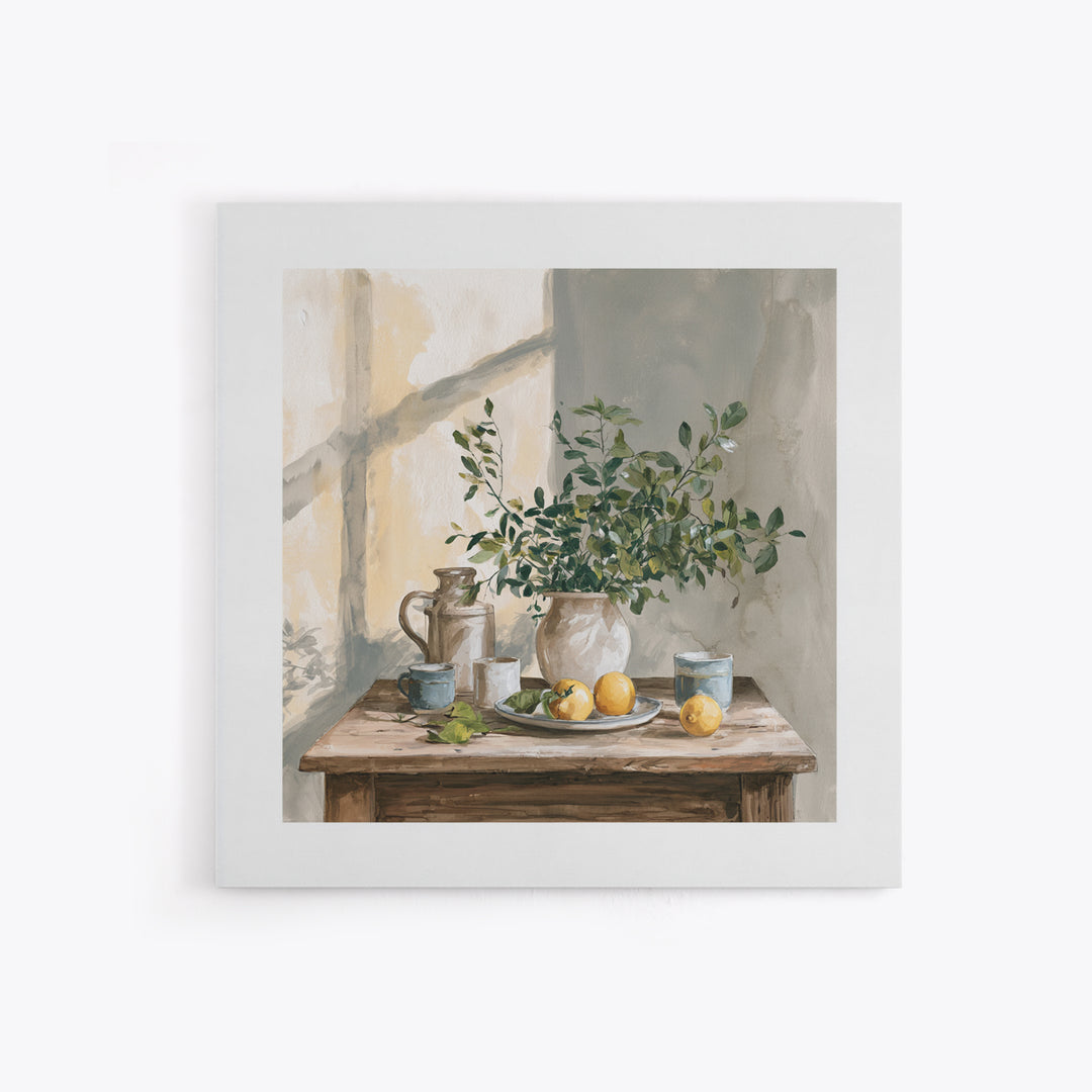 Sunlit Farmhouse Table Objects Without Room View Canvas Print, Dining Room Art, Coastal Wall Art, Dining Room Decor, Dining, DRA-1x1-41