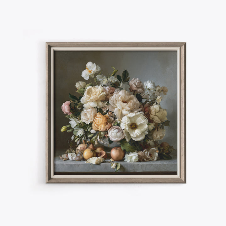 Classic Dutch Feast Arrangement Framed Canvas Print, Dining Room Art, Watercolor Painting, Dining Room Decor, Oil Painting, DRA-1x1-43