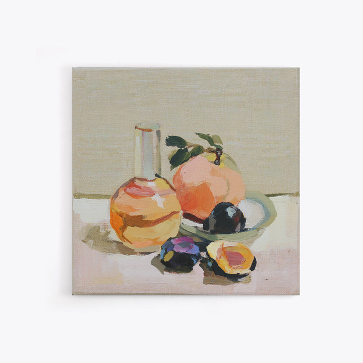 Peach and Plum Still Life Framed Canvas Print, Dining Room Art, Kitchen Wall Art, Dining Room Decor, Fine Art, Dining, DRA-1x1-44