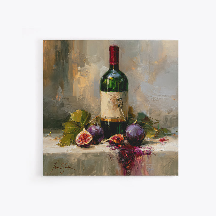Wine Bottle and Figs on a Linen Framed Canvas Print, Dining Room Art, Coastal Wall Art, Dining Room Decor, Abstract Art, Dining, DRA-1x1-51
