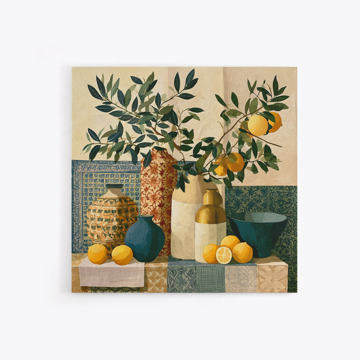 Mediterranean Olive Branch and Citrus Arrangement Canvas Print, Dining Room Art, Bedroom Wall Art, Dining Room Decor, Dining, DRA-1x1-60