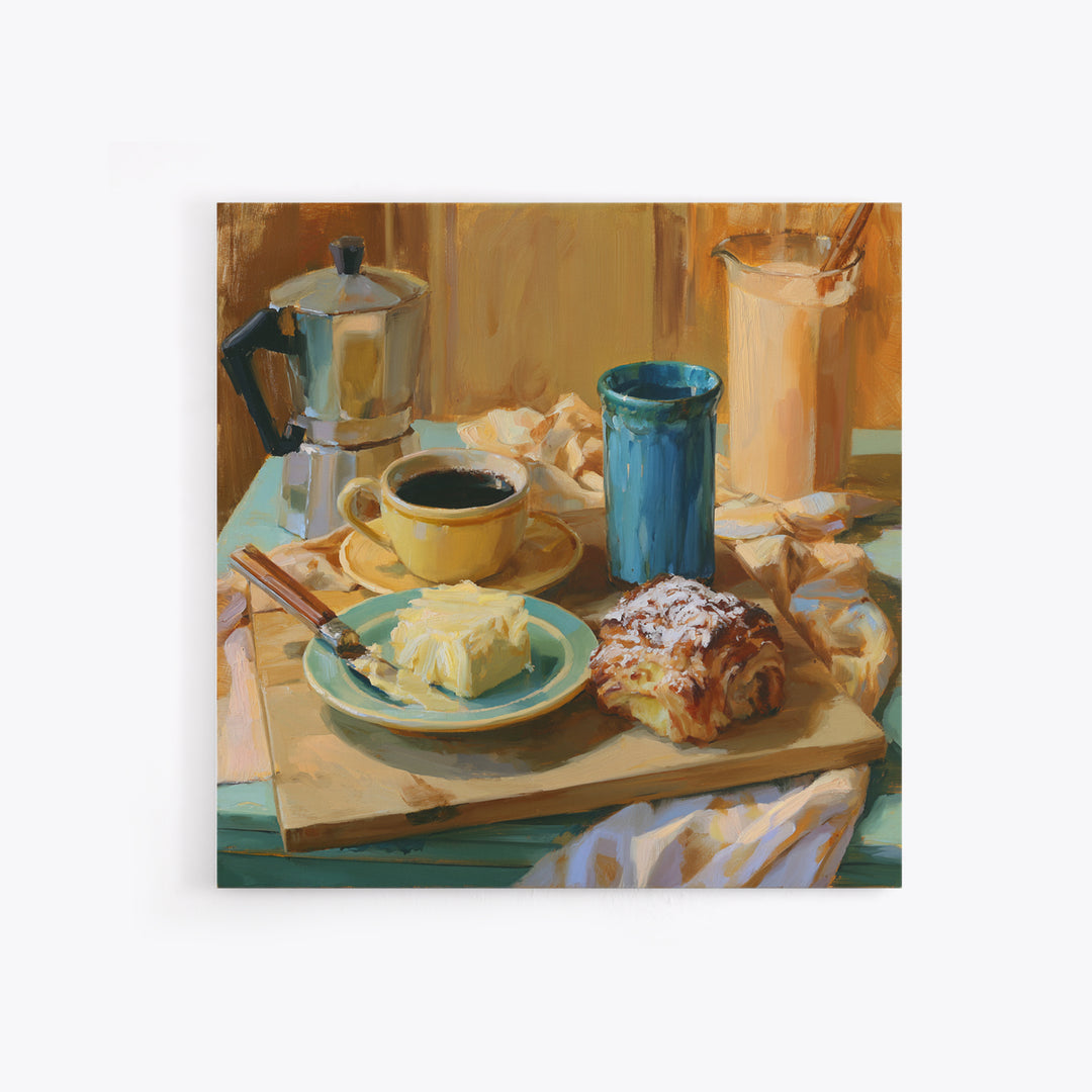 Coffee and Pastry Scene for Breakfast Nook Framed Canvas Print, Dining Room Art, Kitchen Wall Decor, Dining Room Decor, Dining, DRA-1x1-62