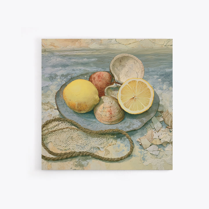 Shellfish and Lemon Still Life Framed Canvas Print, Dining Room Art, Abstract Wall Art, Dining Room Decor, Fine Art, Dining, DRA-1x1-64