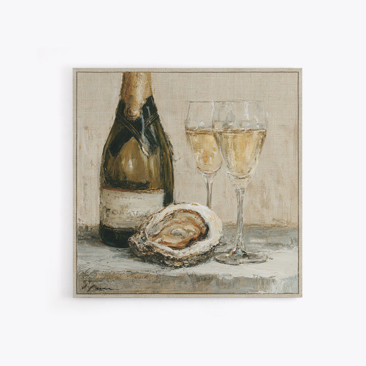 Elegant Oyster and Champagne Still Life Framed Canvas Print, Dining Room Art, Bedroom Decor, Dining Room Decor, Dining, DRA-1x1-7