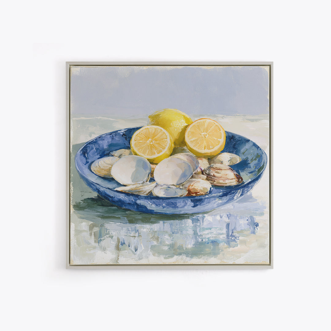 Shellfish and Lemon Still Life Framed Canvas Print, Dining Room Art, Art Print, Dining Room Decor, Dining, Abstract Art, DRA-1x1-88