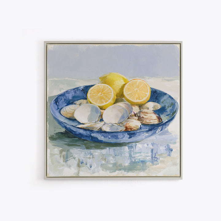 Shellfish and Lemon Still Life Framed Canvas Print, Dining Room Art, Art Print, Dining Room Decor, Dining, Abstract Art, DRA-1x1-88