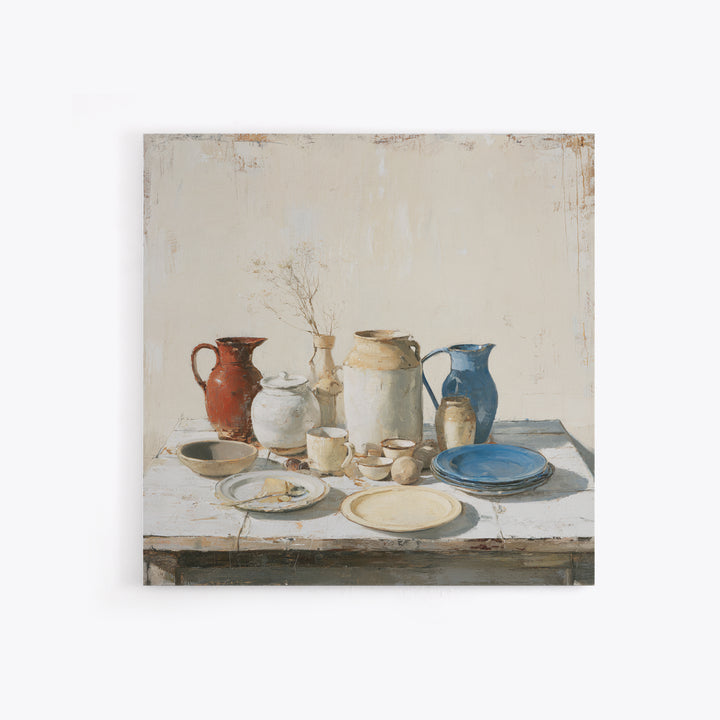 Sunlit Farmhouse Table Objects Without Room View Canvas Print, Dining Room Art, Gallery Decor, Dining Room Decor, Dining, DRA-1x1-89