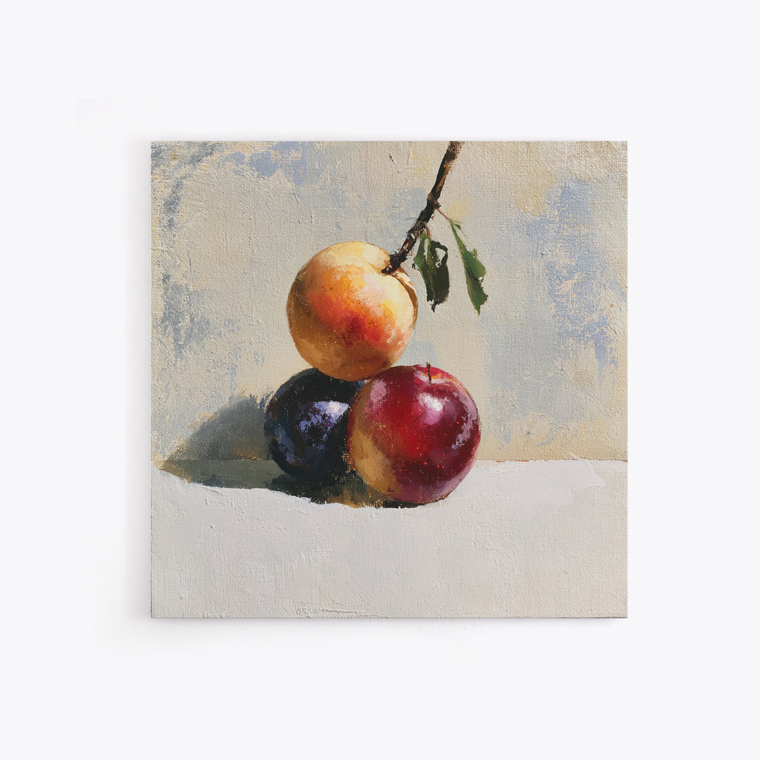 Peach and Plum Still Life Canvas Print, Dining Room Art, Trendy Wall Art, Dining Room Decor, Fine Art, Dining, DRA-1x1-92