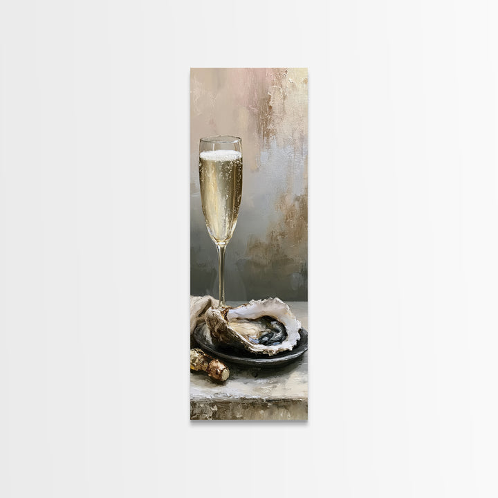 Elegant Oyster and Champagne Still Life Framed Canvas Print, Dining Room Art, Boho Decor, Dining Room Decor, Fine Art, Dining, DRA-1x3-19