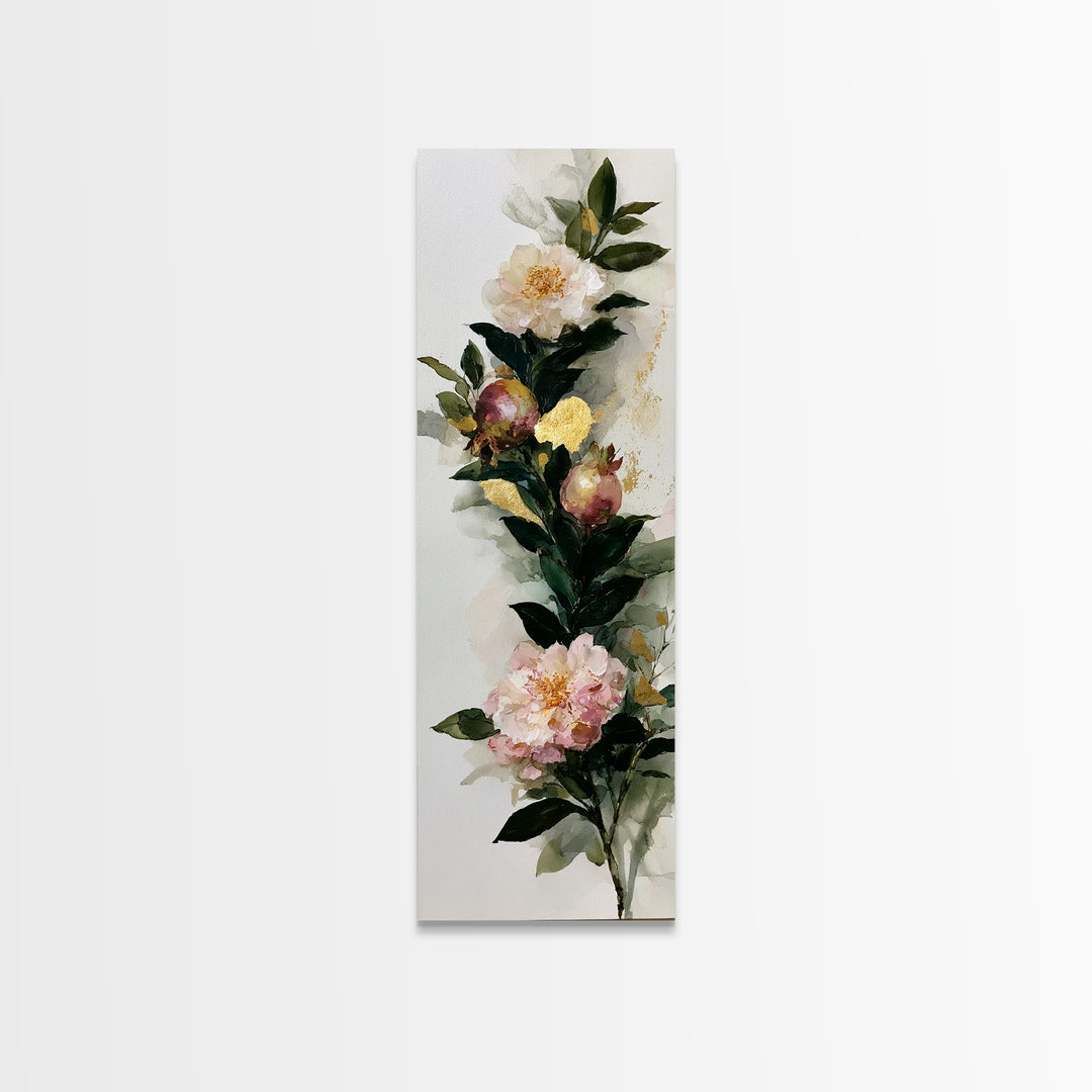 Pomegranate and Gold Leaf Botanical Study Canvas Print, Dining Room Art, Dining Room Wall Art, Dining Room Decor, Dining, DRA-1x3-20