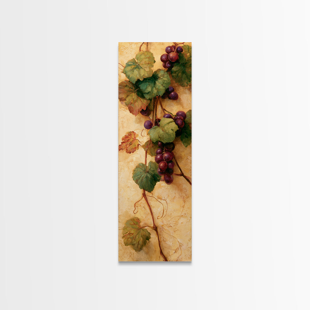 Botanical Grapevine with Leaves and Fruit Canvas Print, Dining Room Art, Dining Room Decor, Oil Painting, Dining, DRA-1x3-33