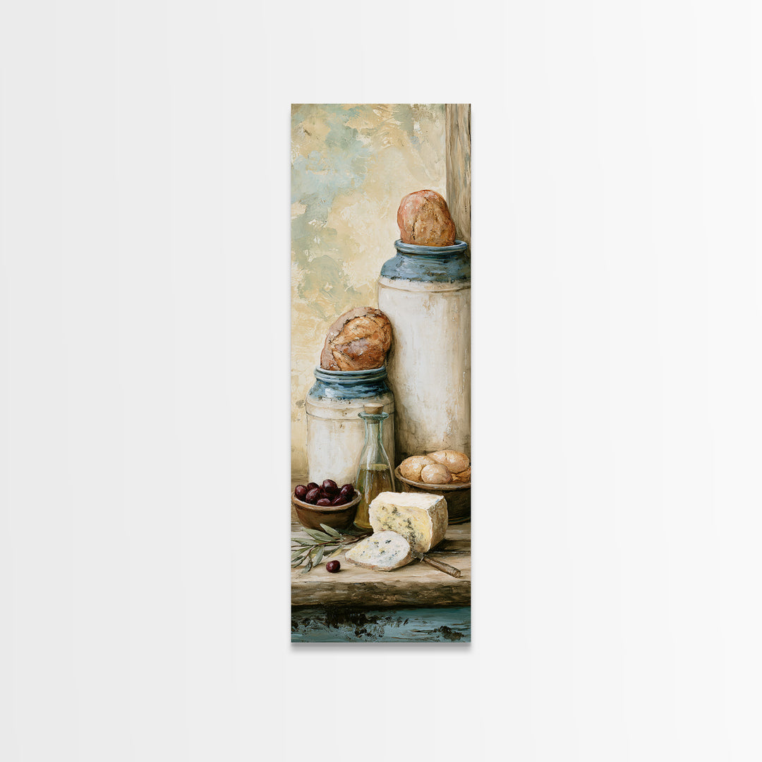 Rustic Bread Olives and Cheese Still Life Canvas Print, Dining Room Art, Set of 3 Prints, Dining Room Decor, Fine Art, Dining, DRA-1x3-42