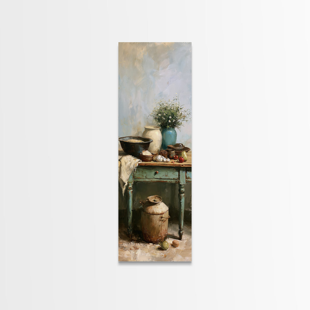 Sunlit Farmhouse Table Objects Without Room View Canvas Print, Dining Room Art, Coastal Decor, Dining Room Decor, Dining, DRA-1x3-53