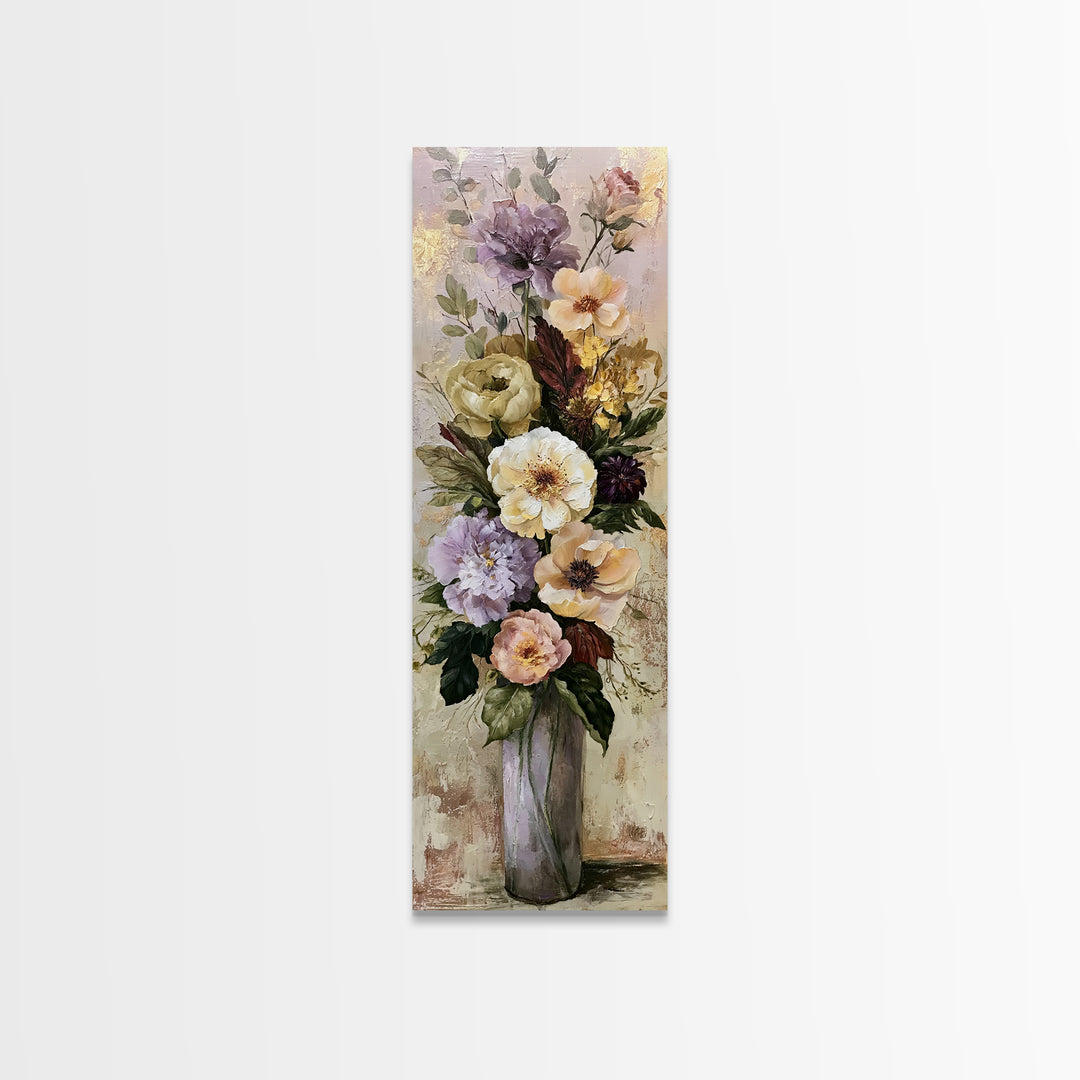 Large Floral Centerpiece Framed Canvas Print, Dining Room Art, Kitchen Prints, Dining Room Decor, Oil Painting, Dining, DRA-1x3-62