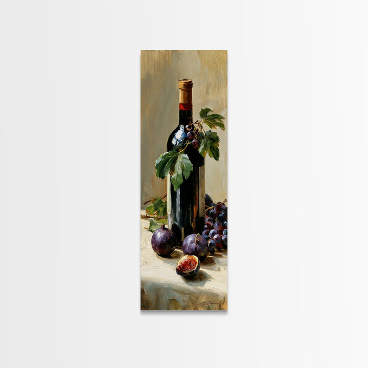 Wine Bottle and Figs on a Linen Canvas Print, Dining Room Art, Canvas Art, Dining Room Decor, Abstract Art, Dining, DRA-1x3-63