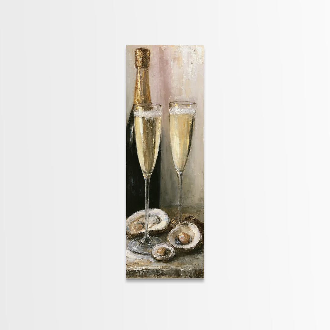 Elegant Oyster and Champagne Still Life Framed Canvas Print, Dining Room Art, Kitchen Art, Dining Room Decor, Oil Painting, DRA-1x3-91