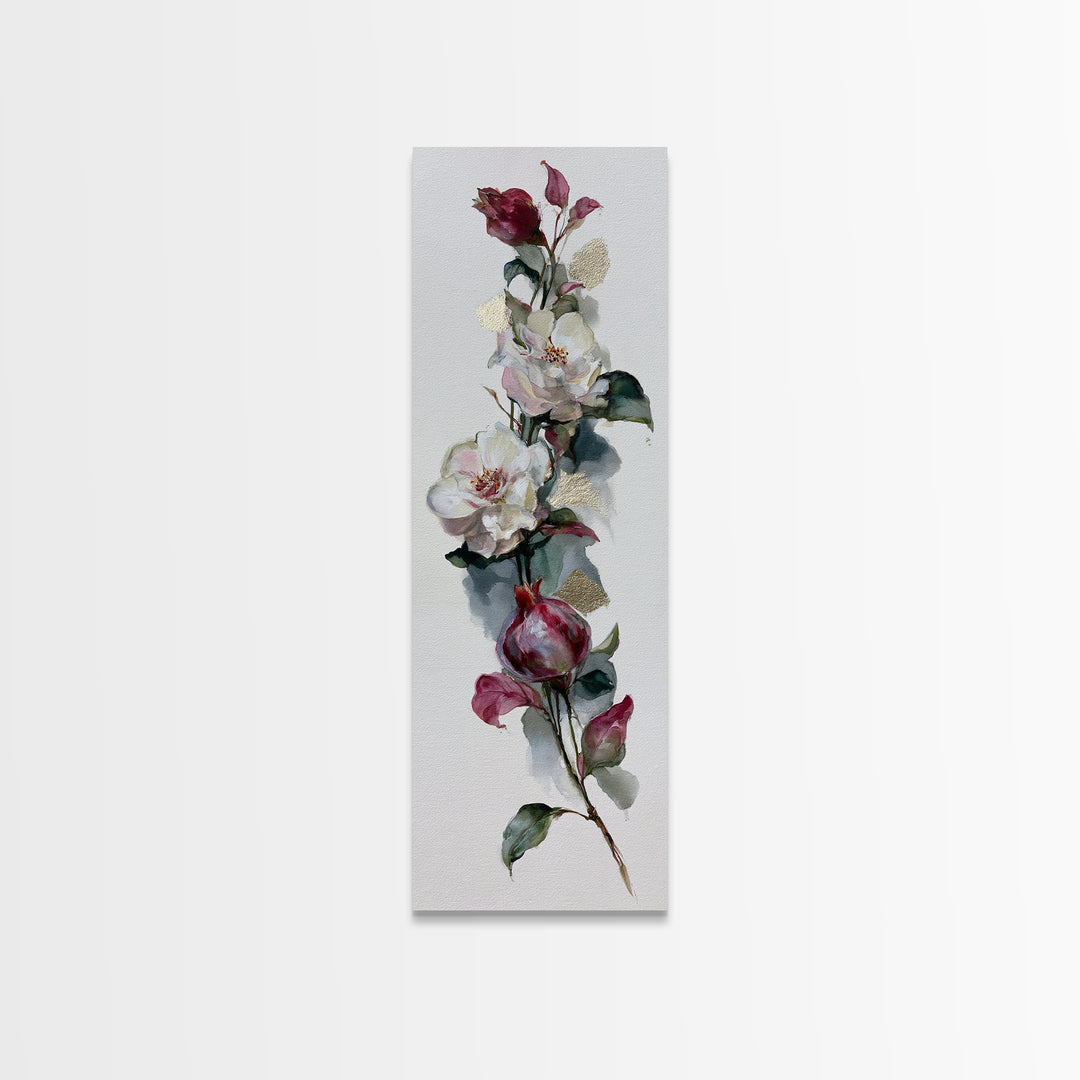 Pomegranate and Gold Leaf Botanical Study Framed Canvas Print, Dining Room Art, Canvas Art, Dining Room Decor, Fine Art, Dining, DRA-1x3-92
