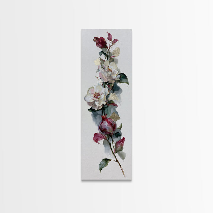 Pomegranate and Gold Leaf Botanical Study Framed Canvas Print, Dining Room Art, Canvas Art, Dining Room Decor, Fine Art, Dining, DRA-1x3-92