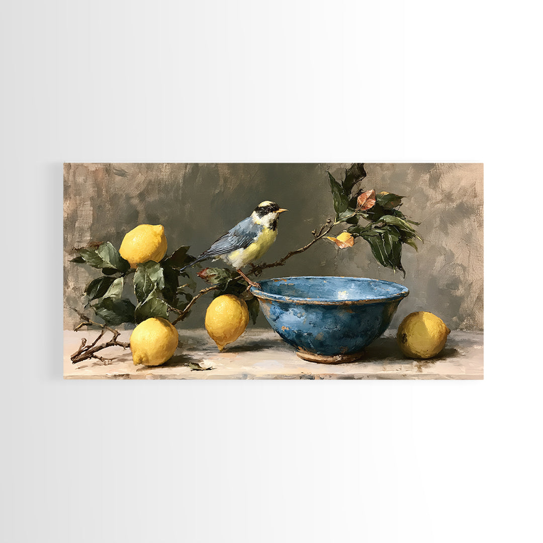 Italian Lemon Branch Framed Canvas Print, Dining Room Art, Art Print, Dining Room Decor, Oil Painting, Dining, Abstract Art, DRA-2x1-1
