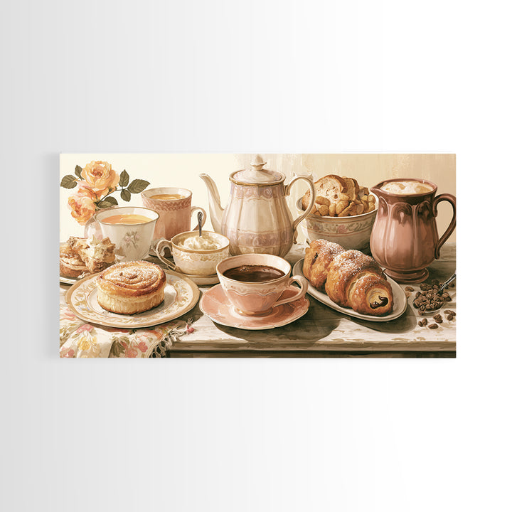 Coffee and Pastry Scene for Breakfast Nook Framed Canvas Print, Dining Room Art, Fine Art Print, Dining Room Decor, Dining, DRA-2x1-10