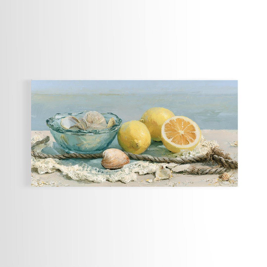 Shellfish and Lemon Still Life Framed Canvas Print, Dining Room Art, Luxury Decor, Dining Room Decor, Fine Art, Dining, DRA-2x1-12