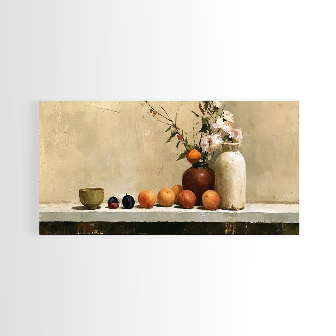 Peach and Plum Still Life Framed Canvas Print, Dining Room Art, Modern Decor, Dining Room Decor, Fine Art, Dining, Home Decor, DRA-2x1-16