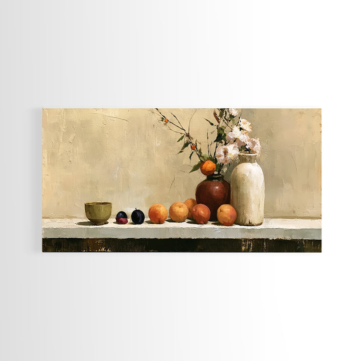 Peach and Plum Still Life Framed Canvas Print, Dining Room Art, Modern Decor, Dining Room Decor, Fine Art, Dining, Home Decor, DRA-2x1-16