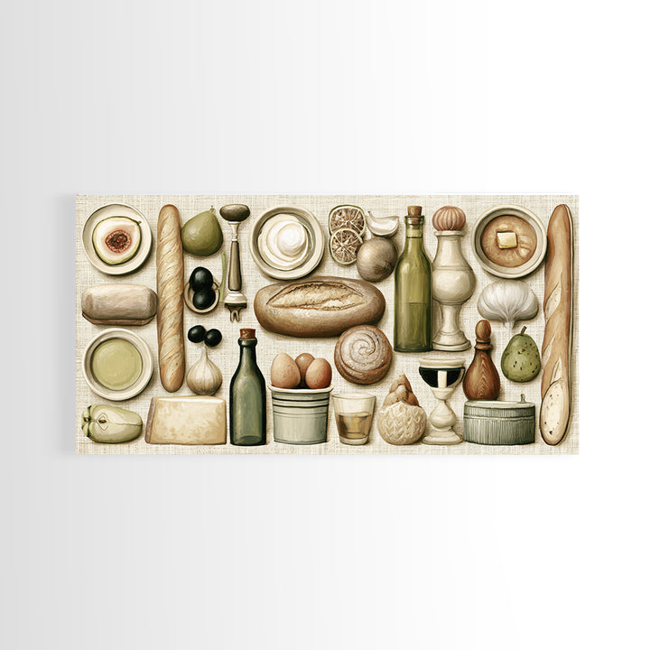 French Bistro Food Illustration Without Text Canvas Print, Dining Room Art, Art Print, Dining Room Decor, Fine Art, Dining, DRA-2x1-54