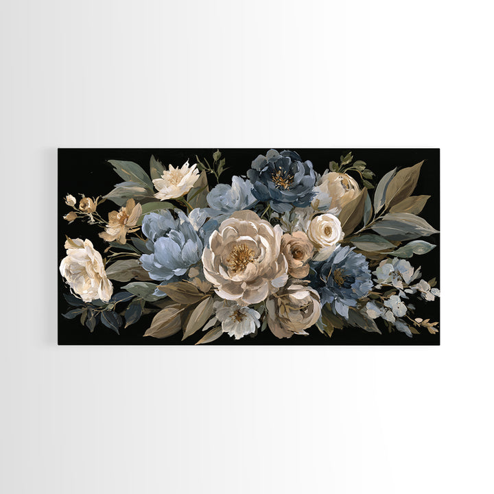 Moody Dark Background Bouquet for Formal Dining Canvas Print, Dining Room Art, Kitchen Wall Art, Dining Room Decor, Dining, DRA-2x1-55