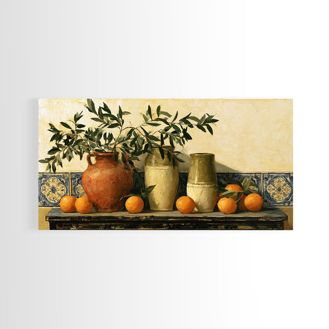 Mediterranean Olive Branch and Citrus Arrangement Canvas Print, Dining Room Art, Printable Wall Art, Dining Room Decor, Dining, DRA-2x1-56