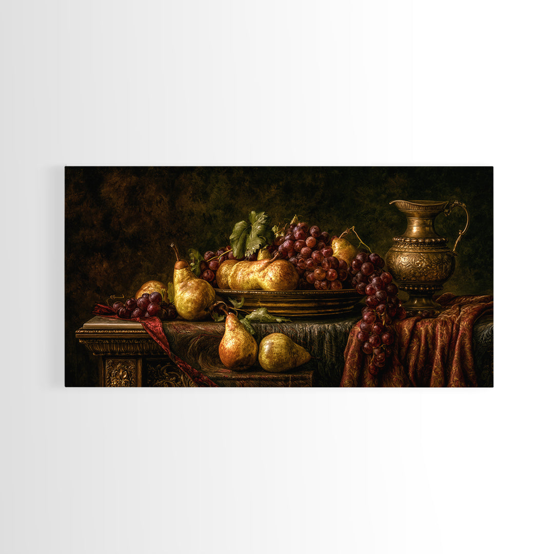 Classical Fruit Still Life Canvas Print, Dining Room Art, Large Wall Art, Dining Room Decor, Dining, Watercolor Painting, DRA-2x1-69