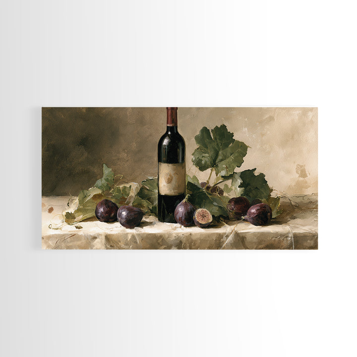 Wine Bottle and Figs on a Linen Canvas Print, Dining Room Art, Bedroom Wall Art, Dining Room Decor, Fine Art, Dining, DRA-2x1-71