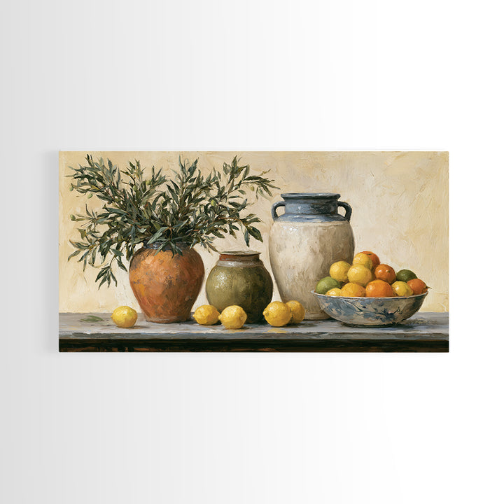 Mediterranean Olive Branch and Citrus Arrangement Canvas Print, Dining Room Art, Living Room Decor, Dining Room Decor, Dining, DRA-2x1-80