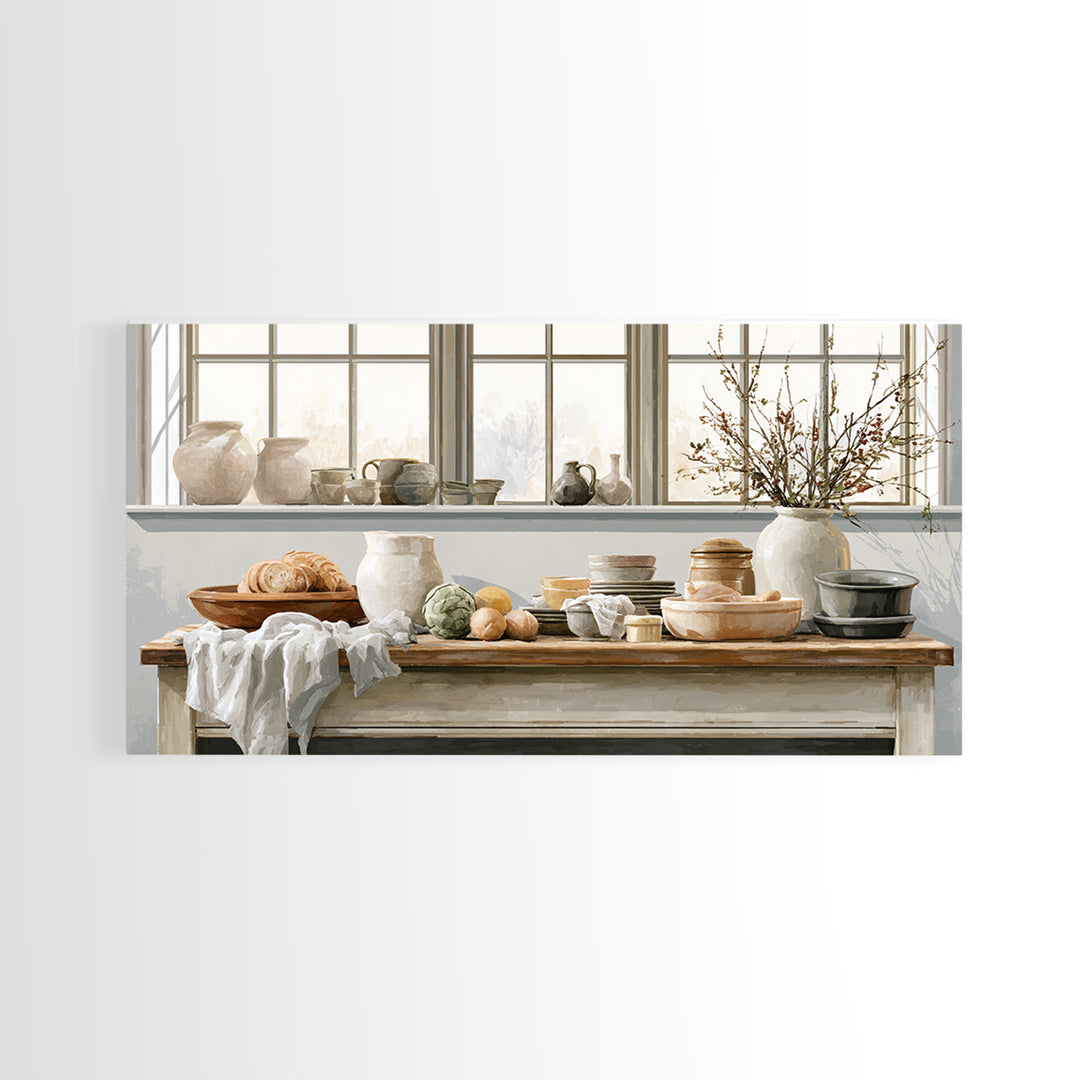 Sunlit Farmhouse Table Objects Without Room View Framed Canvas Print, Dining Room Art, Print, Dining Room Decor, Dining, DRA-2x1-85