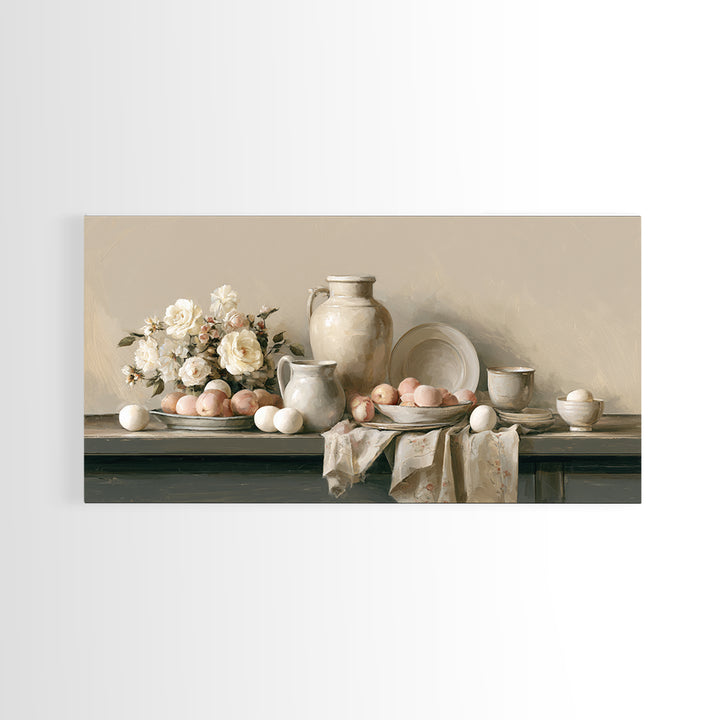 Classic Dutch Feast Arrangement Framed Canvas Print, Dining Room Art, Modern Wall Art, Dining Room Decor, Fine Art, Dining, DRA-2x1-87