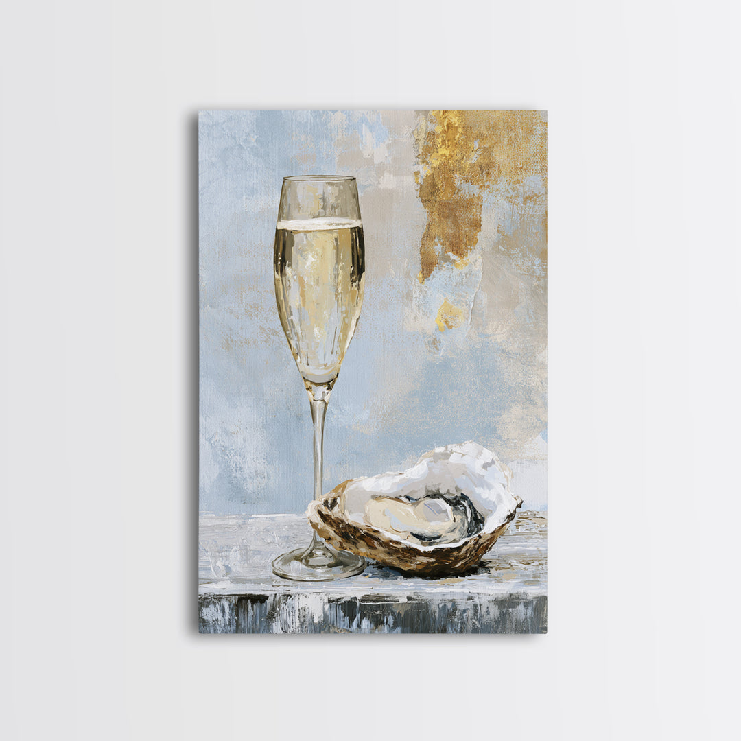 Elegant Oyster and Champagne Still Life Canvas Print, Dining Room Art, Bedroom Wall Art, Dining Room Decor, Fine Art, Dining, DRA-2x3-15