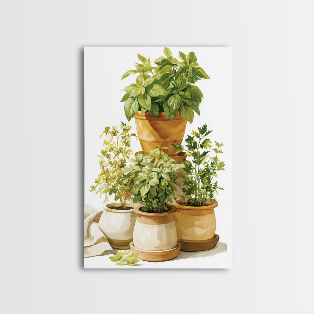 Modern Kitchen Herbs Framed Canvas Print, Dining Room Art, Textured Painting, Dining Room Decor, Abstract Art, Dining, DRA-2x3-17