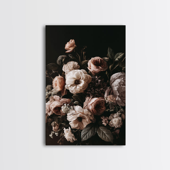 Moody Dark Background Bouquet for Formal Dining Canvas Print, Dining Room Art, 3 Piece Wall Art, Dining Room Decor, Dining, DRA-2x3-19