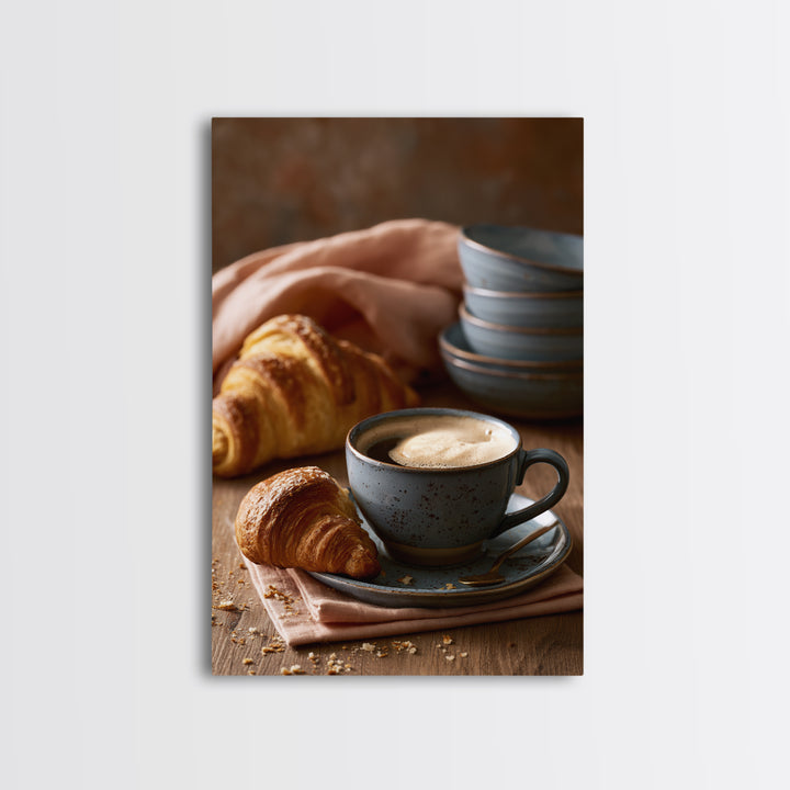 Coffee and Pastry Scene for Breakfast Nook Framed Canvas Print, Dining Room Art, Statement Artwork, Dining Room Decor, Dining, DRA-2x3-22