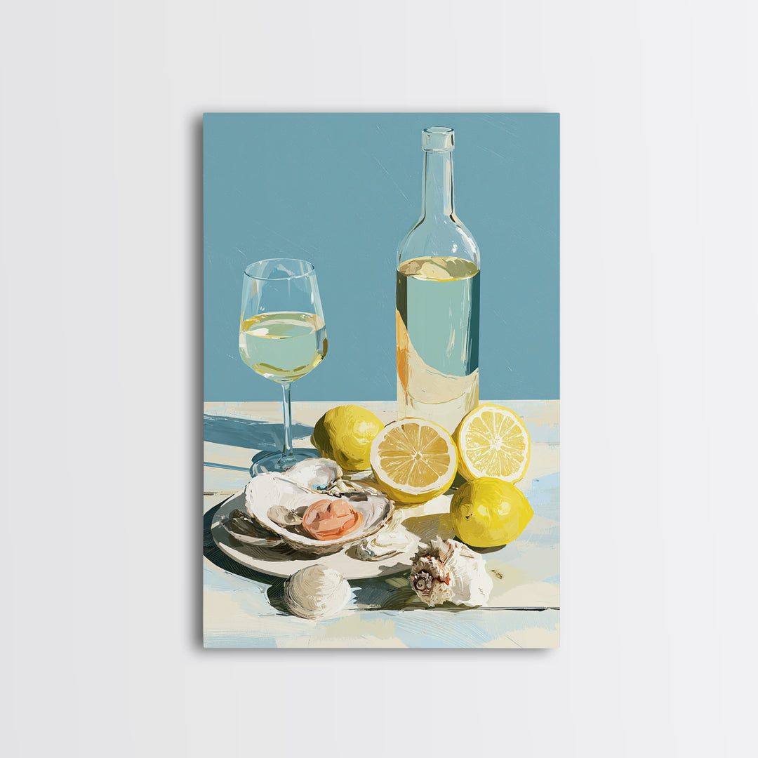 Shellfish and Lemon Still Life Framed Canvas Print, Dining Room Art, Living Room Decor, Dining Room Decor, Fine Art, Dining, DRA-2x3-24