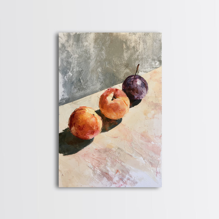 Peach and Plum Still Life Framed Canvas Print, Dining Room Art, Large Wall Art, Dining Room Decor, Dining, Watercolor Painting, DRA-2x3-28