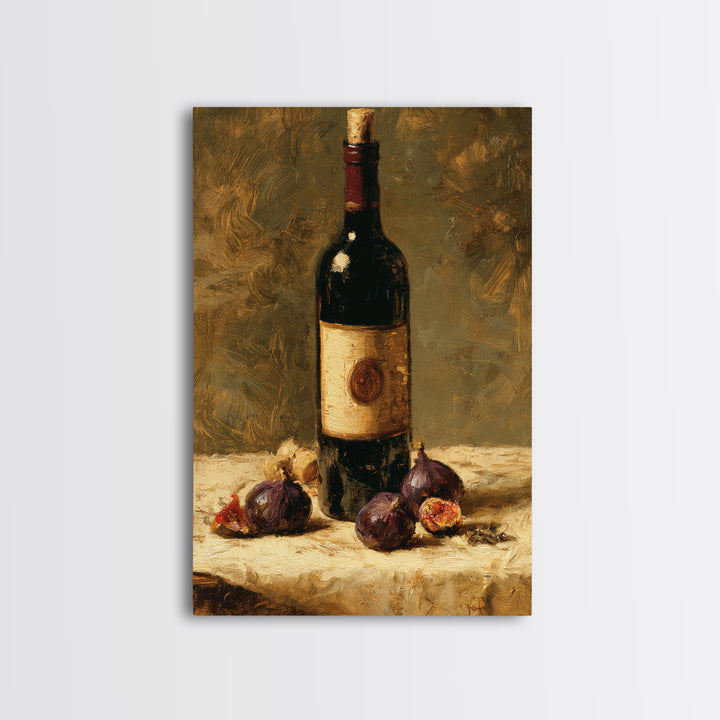 Wine Bottle and Figs on a Linen Canvas Print, Dining Room Art, Gallery Decor, Dining Room Decor, Abstract Art, Dining, DRA-2x3-35
