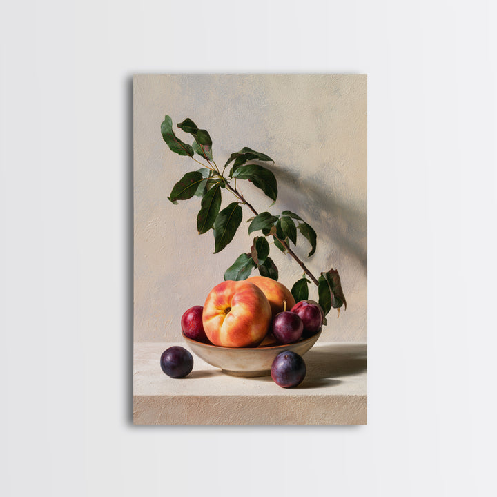 Peach and Plum Still Life Framed Canvas Print, Dining Room Art, Kitchen Prints, Dining Room Decor, Fine Art, Dining, Art Print, DRA-2x3-4