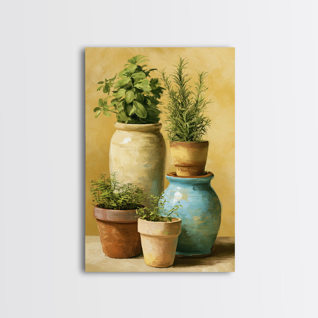 Modern Kitchen Herbs Framed Canvas Print, Dining Room Art, Textured Painting, Dining Room Decor, Abstract Art, Dining, DRA-2x3-41