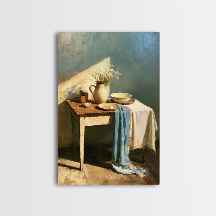 Sunlit Farmhouse Table Objects Without Room View Canvas Print, Dining Room Art, Minimalist Decor, Dining Room Decor, Dining, DRA-2x3-49