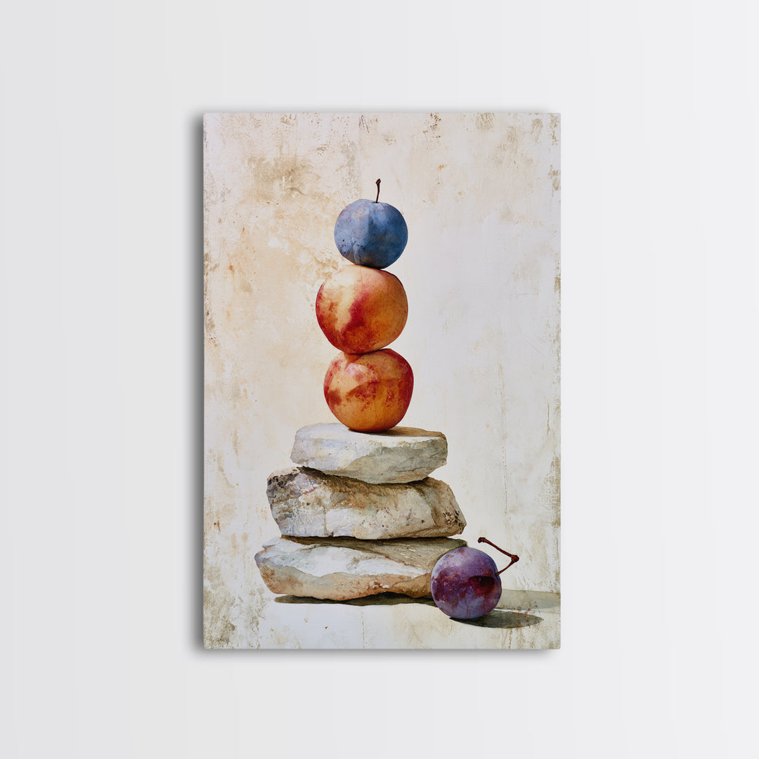 Peach and Plum Still Life Framed Canvas Print, Dining Room Art, Trendy Wall Art, Dining Room Decor, Fine Art, Dining, DRA-2x3-52